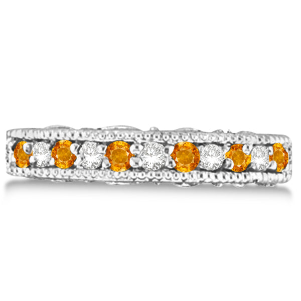 Citrine & Diamond Band Filigree Ring Design 14k White Gold (0.60ct)