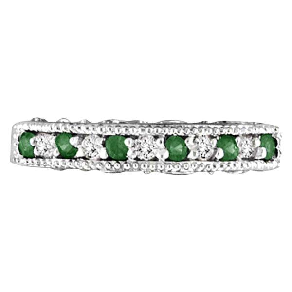 Designer Diamond and Emerald Ring Band in 14k White Gold (0.59 ct)