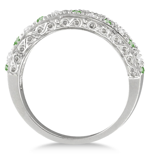 Diamond & Green Amethyst Filigree Design Ring 14k White Gold (0.60ct)
