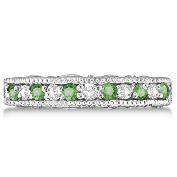 Diamond & Green Amethyst Filigree Design Ring 14k White Gold (0.60ct)