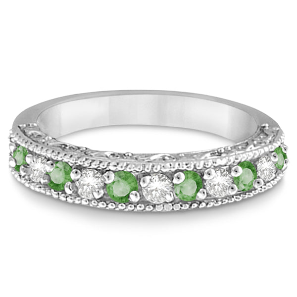 Diamond & Green Amethyst Filigree Design Ring 14k White Gold (0.60ct)
