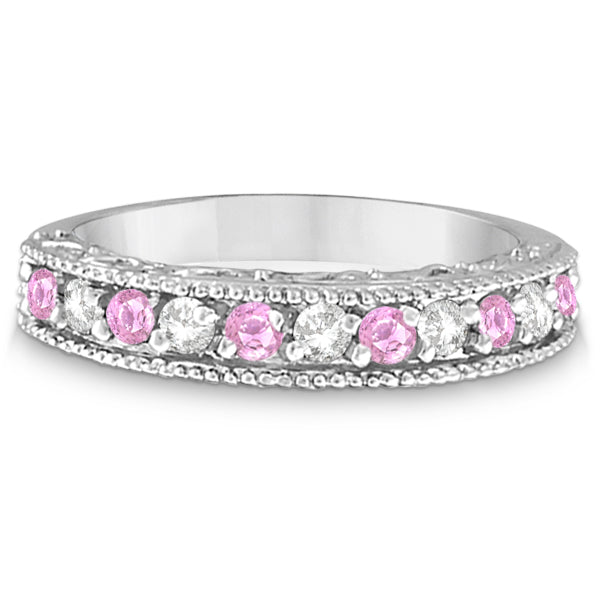 Designer Diamond and Pink Sapphire Ring in 14K White Gold (0.61 ctw)