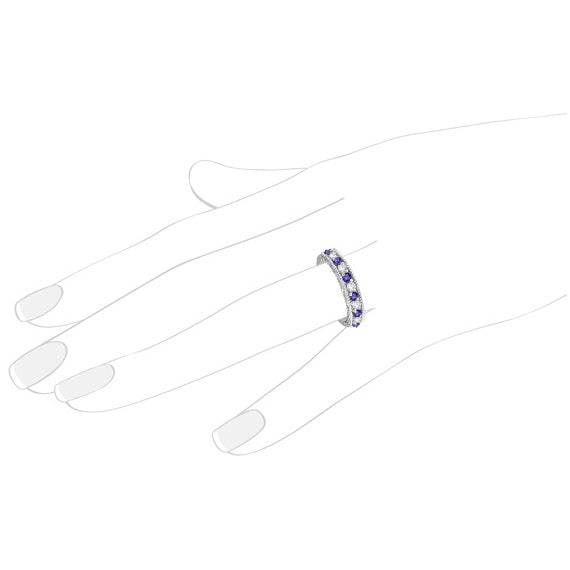 Diamond & Tanzanite Band Filigree Design Ring 14k White Gold (0.60ct)