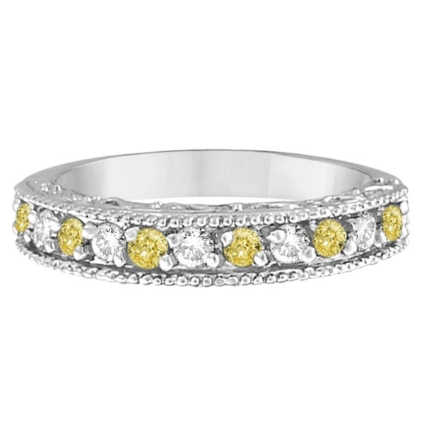 Fancy Yellow Canary & White Diamond Ring Band 14k White Gold (0.50ct)
