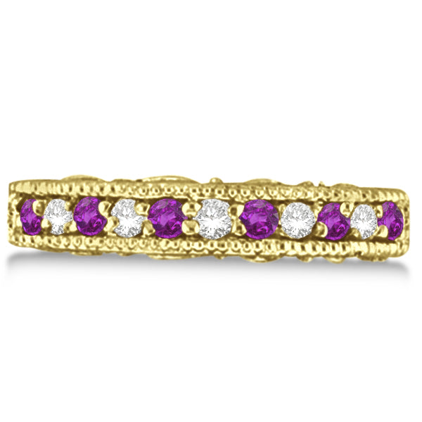 Diamond & Amethyst Band Filigree Design Ring 14k Yellow Gold (0.60ct)