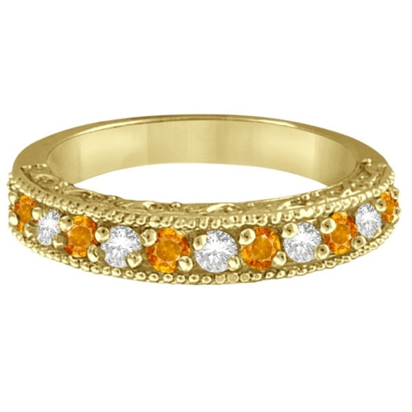 Citrine & Diamond Band Filigree Ring Design 14k Yellow Gold (0.60ct)
