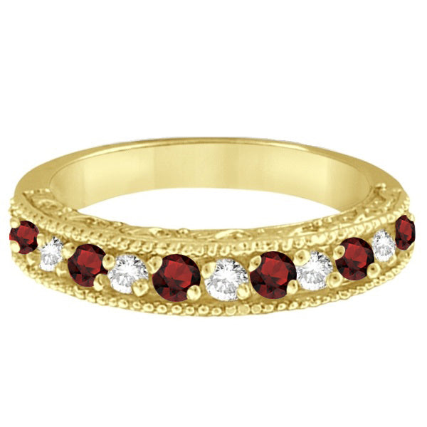 Diamond and Garnet Ring Anniversary Band 14k Yellow Gold (0.59ct)