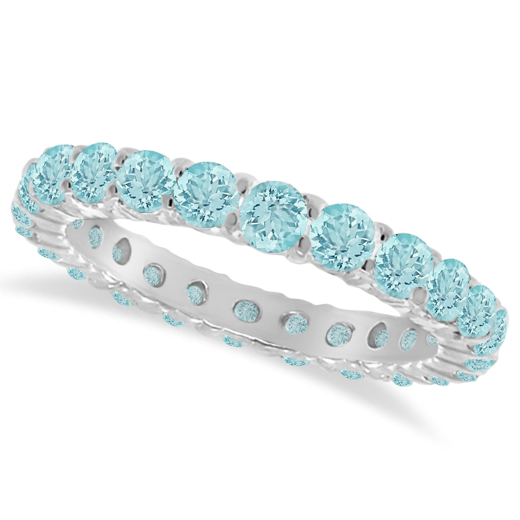 Lab Aquamarine Eternity Ring Band 14k White Gold (1.07ct)