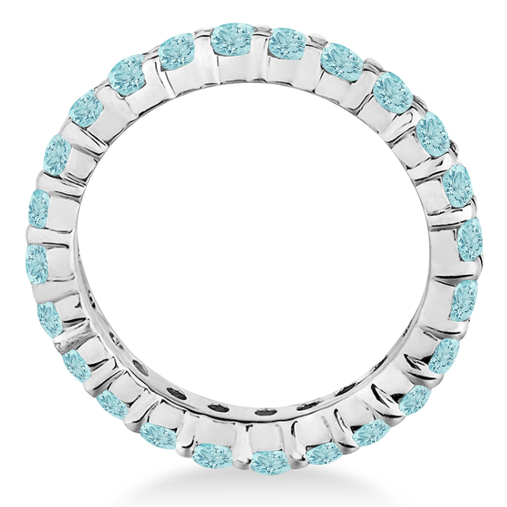 Lab Aquamarine Eternity Ring Band 14k White Gold (1.07ct)