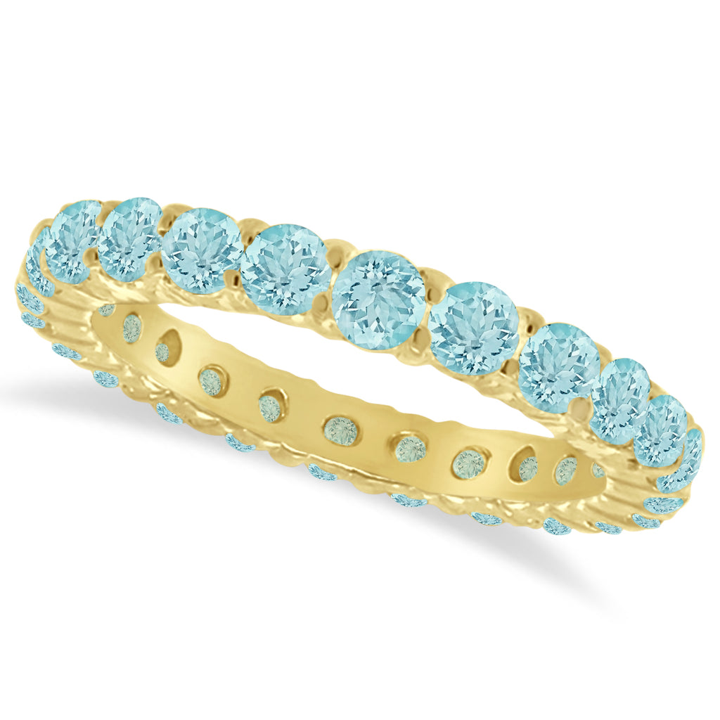 Lab Aquamarine Eternity Ring Band 14k Yellow Gold (1.07ct)