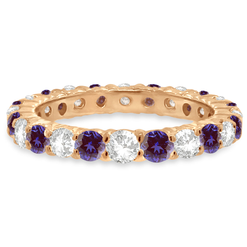 Purple Lab Alexandrite & Diamond Eternity Ring Band 14k Rose Gold (1.07ct)