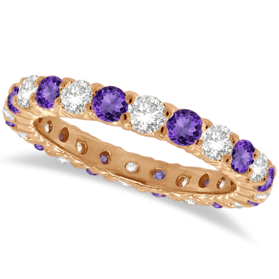 Purple Lab Amethyst & Lab Grown Diamond Eternity Ring Band 14k Rose Gold (1.07ct)