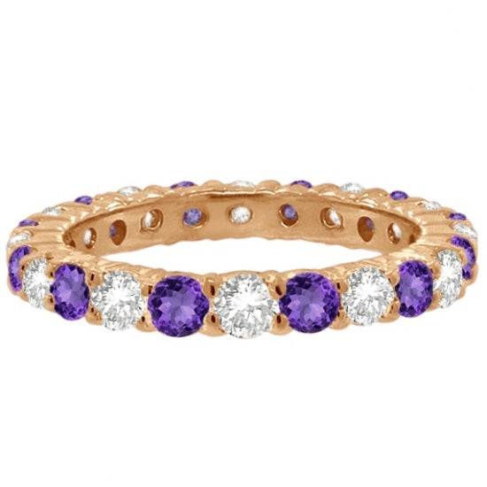 Purple Lab Amethyst & Lab Grown Diamond Eternity Ring Band 14k Rose Gold (1.07ct)