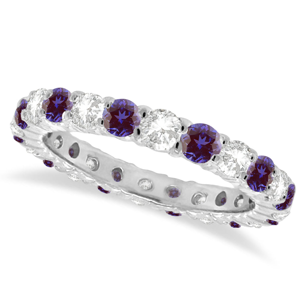 Purple Lab Alexandrite & Diamond Eternity Ring Band 14k White Gold (1.07ct)