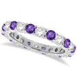 Purple Lab Amethyst & Lab Diamond Eternity Ring Band 14k White Gold (1.07ct)