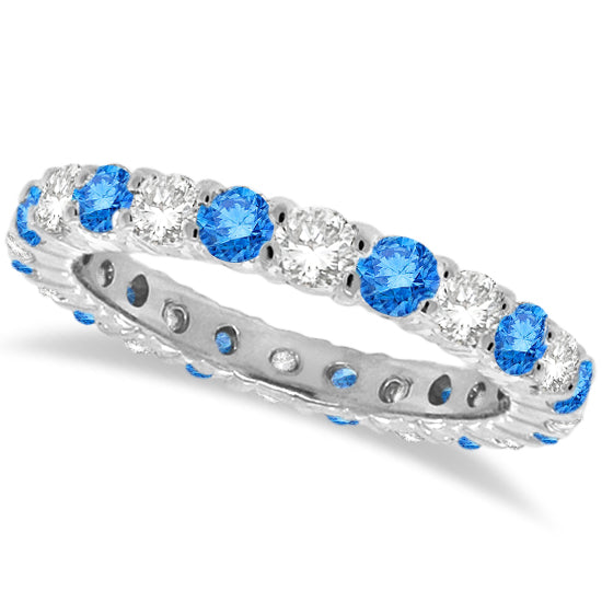 Fancy Blue & Lab White Diamond Eternity Ring Band 14k White Gold (1.07ct)