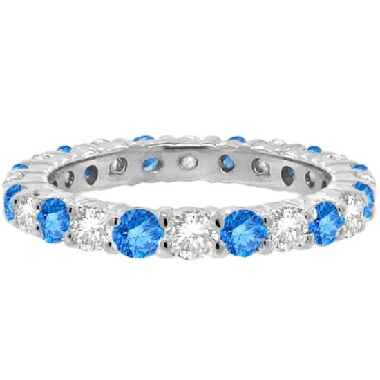 Fancy Blue & Lab White Diamond Eternity Ring Band 14k White Gold (1.07ct)