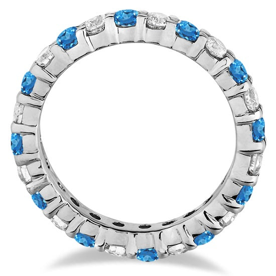 Lab Blue Topaz & Lab Grown Diamond Eternity Ring Band 14k White Gold (1.07ct)