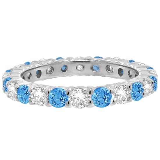 Blue Topaz & Diamond Eternity Ring Band 14k White Gold (1.07ct)