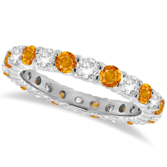 Lab Citrine & Lab Grown Diamond Eternity Ring Band 14k White Gold (1.07ct)