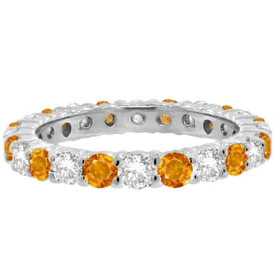 Citrine & Diamond Eternity Ring Band 14k White Gold (1.07ct)