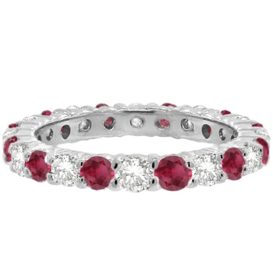 Red Lab Garnet & Lab Grown Diamond Eternity Ring Band 14k White Gold (1.07ct)