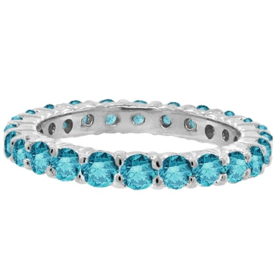Fancy Blue Diamond Eternity Ring Band 14k White Gold (1.07ct)
