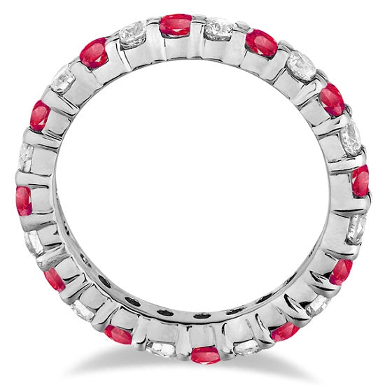 Lab Ruby & Lab Grown Diamond Eternity Ring Band 14k White Gold (1.07ct)