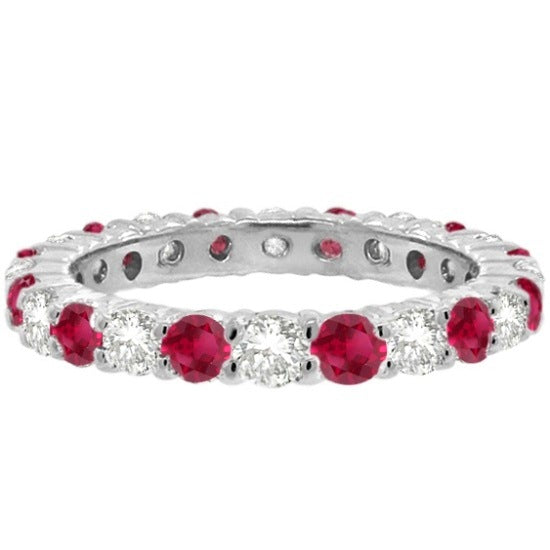 Lab Ruby & Lab Grown Diamond Eternity Ring Band 14k White Gold (1.07ct)