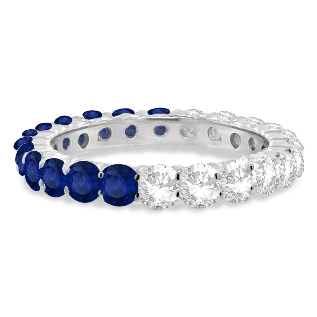Half Diamond & Half Blue Sapphire Eternity Ring Band 14K White Gold (2.50ct)