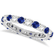 Lab Blue Sapphire & Lab Diamond Eternity Ring Band 14k White Gold (1.07ct)