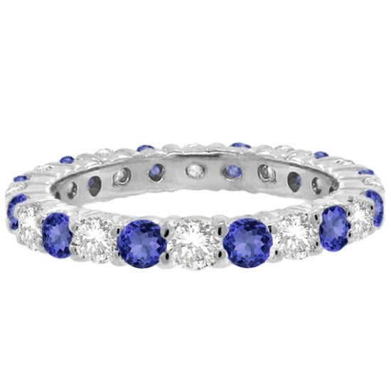 Tanzanite & Diamond Eternity Ring Band 14k White Gold (1.07ct)