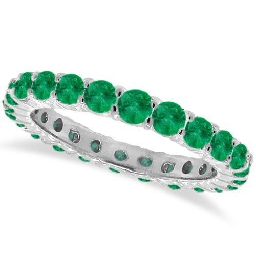 Lab Emerald Eternity Ring Anniversary Band 14k White Gold (1.07ct)