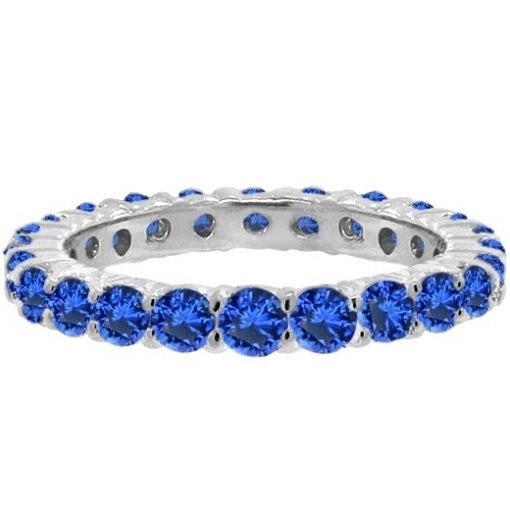 Blue Sapphire Eternity Ring Anniversary Band 14k White Gold (1.07ct)