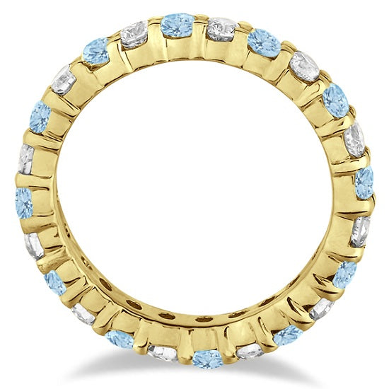 Lab Aquamarine & Lab Diamond Eternity Ring Band 14k Yellow Gold (1.07ct)