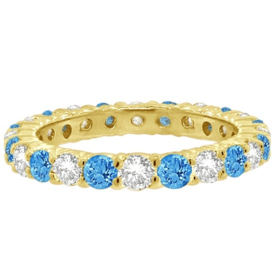 Blue Topaz & Diamond Eternity Ring Band 14k Yellow Gold (1.07ct)