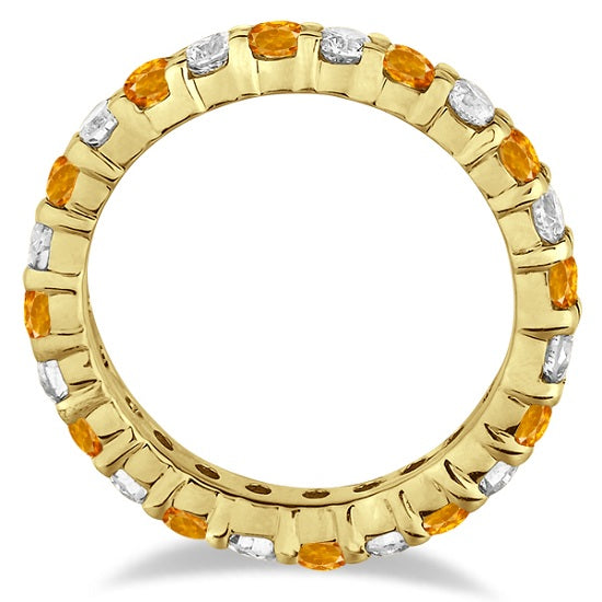 Citrine & Diamond Eternity Ring Band 14k Yellow Gold (1.07ct)