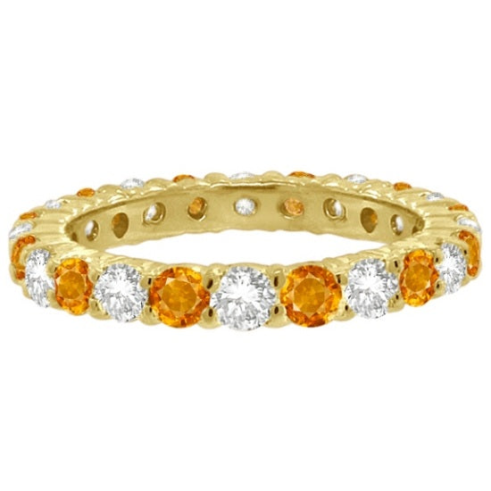 Citrine & Diamond Eternity Ring Band 14k Yellow Gold (1.07ct)