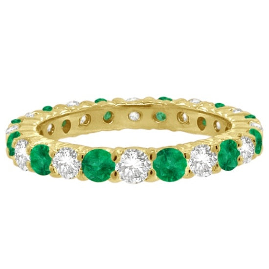 Emerald & Diamond Eternity Ring Band 14k Yellow Gold (1.07ct)