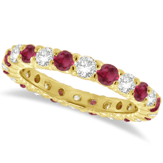 Red Lab Garnet & Lab Diamond Eternity Ring Band 14k Yellow Gold (1.07ct)