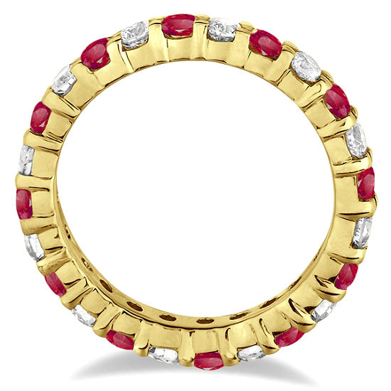 Red Garnet & Diamond Eternity Ring Band 14k Yellow Gold (1.07ct)