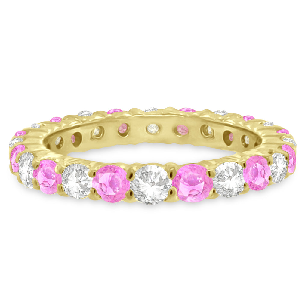 Lab Pink Sapphire & Lab Grown Diamond Eternity Ring Band 14k Yellow Gold (1.07ct)