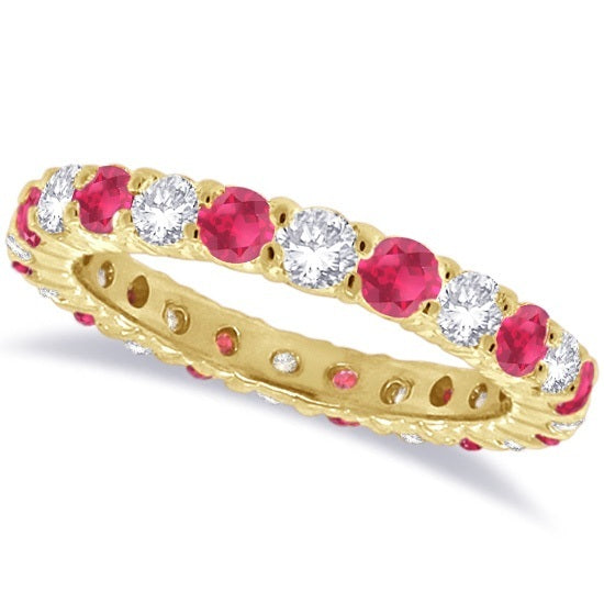 Lab Ruby & Lab Diamond Eternity Ring Band 14k Yellow Gold (1.07ct)