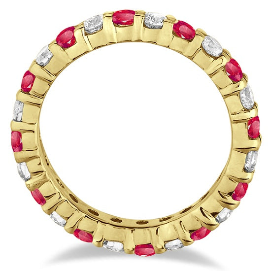 Lab Ruby & Lab Diamond Eternity Ring Band 14k Yellow Gold (1.07ct)