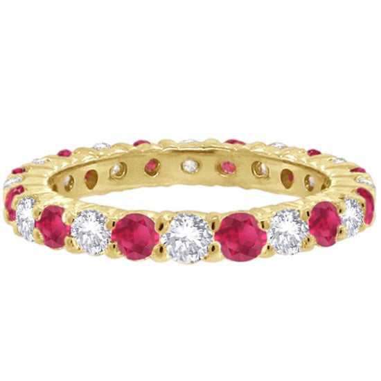 Lab Ruby & Lab Diamond Eternity Ring Band 14k Yellow Gold (1.07ct)