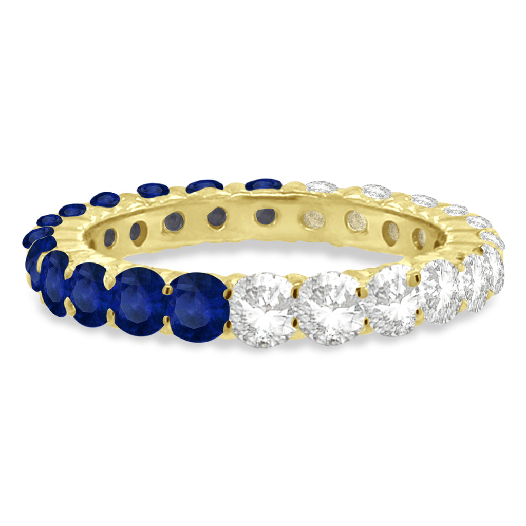 Half Diamond & Half Blue Sapphire Eternity Ring Band 14K Yellow Gold (2.50ct)