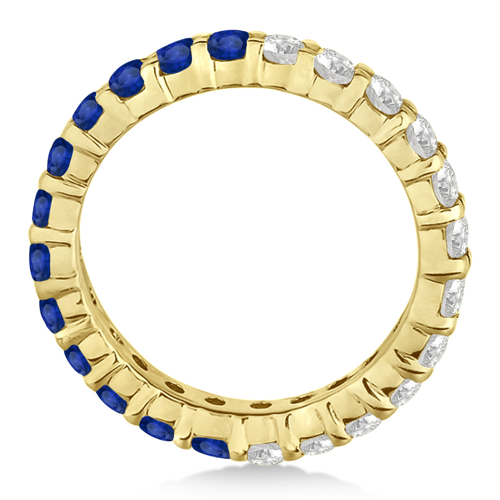Half Diamond & Half Blue Sapphire Eternity Ring Band 14K Yellow Gold (1.07ct)