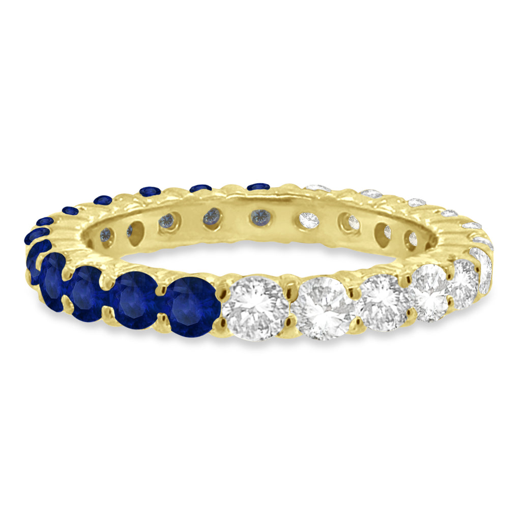 Half Diamond & Half Blue Sapphire Eternity Ring Band 14K Yellow Gold (1.07ct)