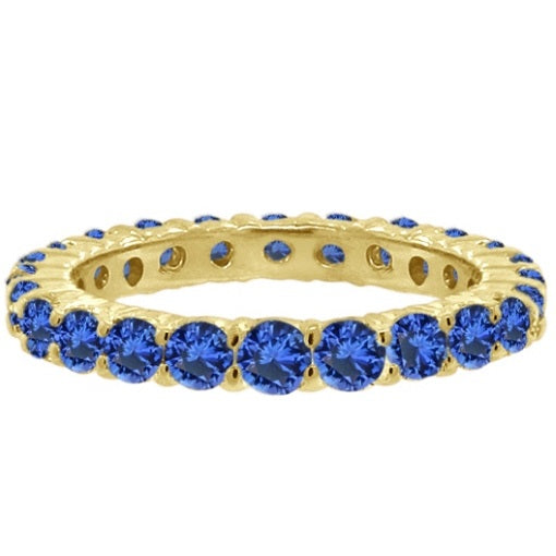 Lab Blue Sapphire Eternity Ring Anniversary Band 14k Yellow Gold (1.07ct)