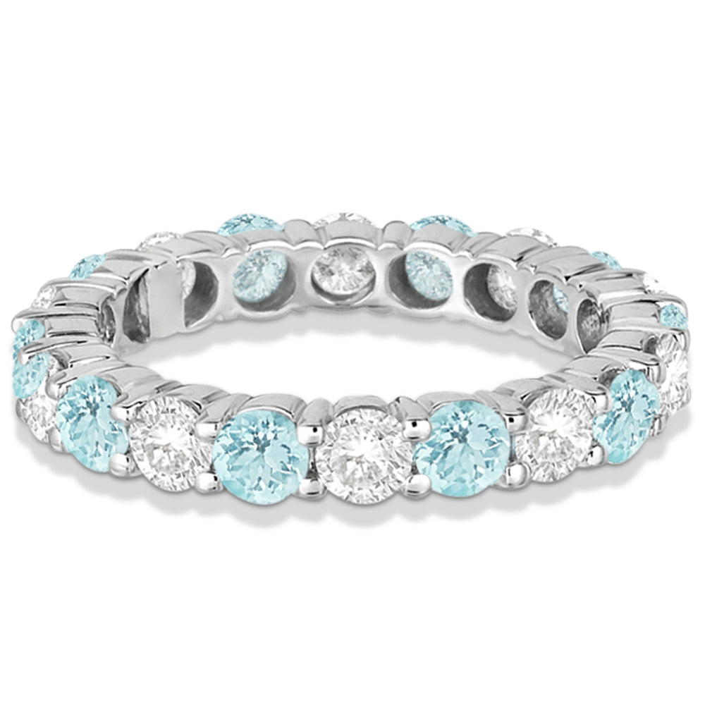 Eternity Diamond & Aquamarine Anniersary Band 14k White Gold (3.50ct)